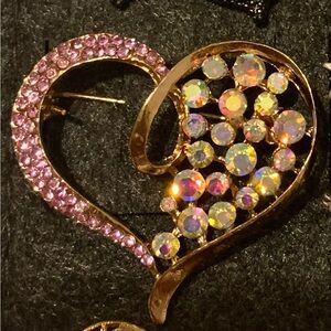 Gold and Pink Heart Brooch